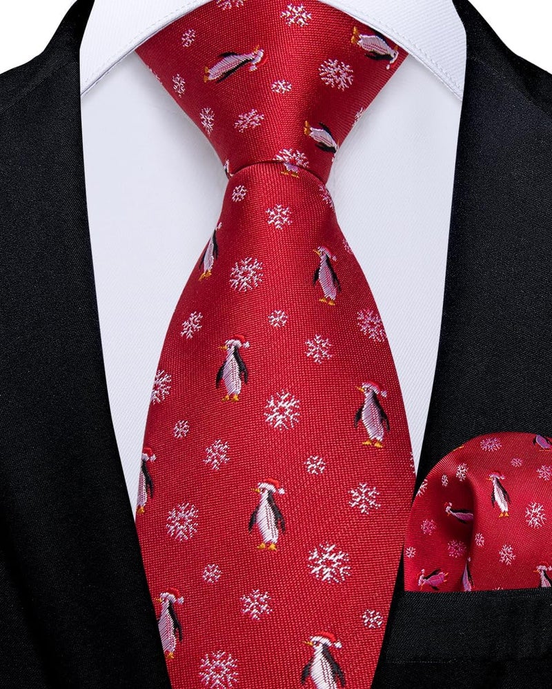 DiBanGu Boys Christmas Tie Set Silk Xmas Holiday Pre-tied tie and pocket Square for Kids Festive Tie with Gift Box - Image 2